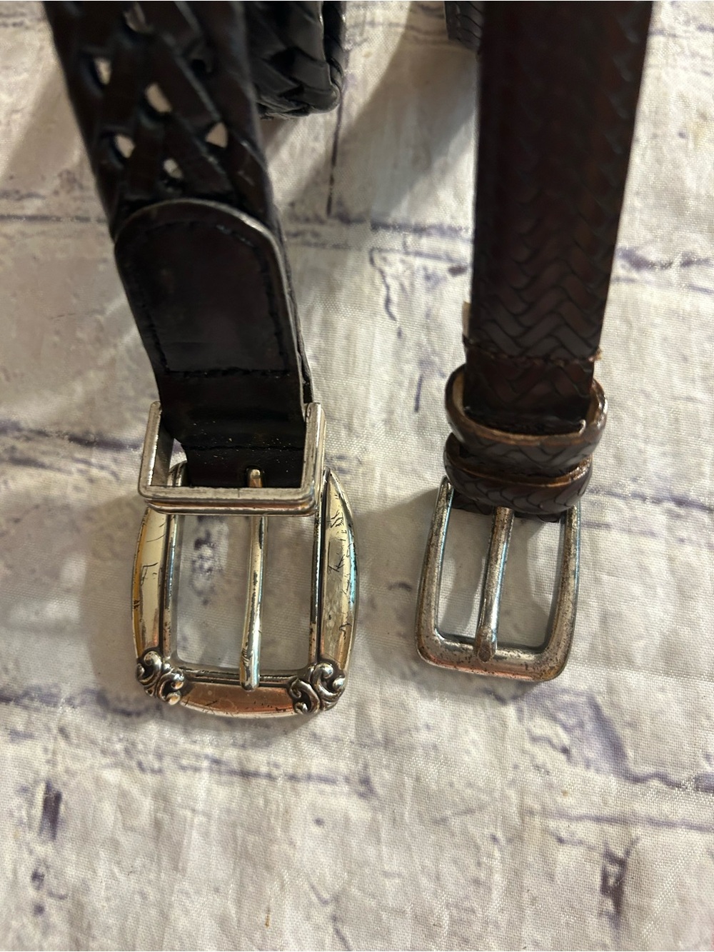 FOSSIL VTG BLACK LEATHER BRAIDED EMBELLISHED BUCKLE & TALBOTS ITALY MADE BELTS L - Picture 2 of 16